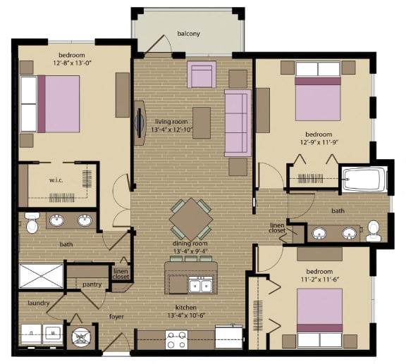 3 bed 2 bath Manhattan Floorplan at Orchid Run Apartments, Naples