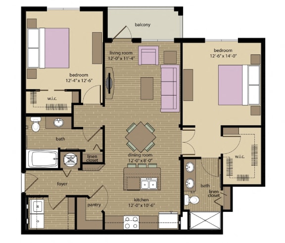 2 bed 2 bath Tahoe Floorplan at Orchid Run Apartments, Florida