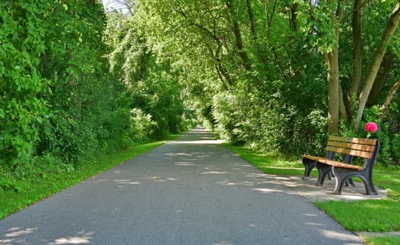 Large walking trail along Bay County Riverwalk near Huntington Place Apartments in Essexville, MI