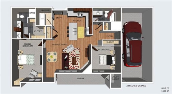 Chelsea two bedroom two bathroom floor plan at The Flats at 84
