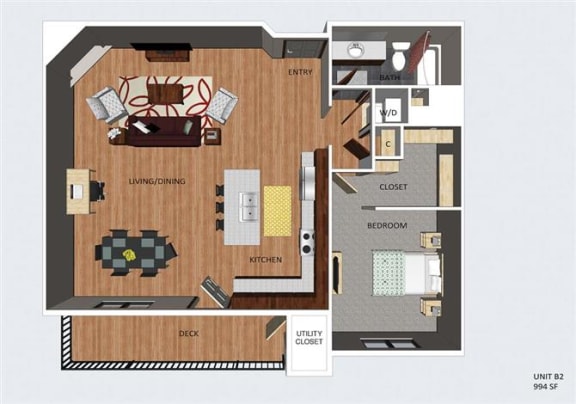 Hampstead one bedroom one bathroom floor plan at The Flats at 84