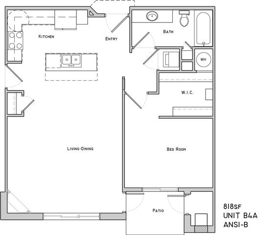 Mayfair one bedroom one bathroom floor plan at The Flats at 84