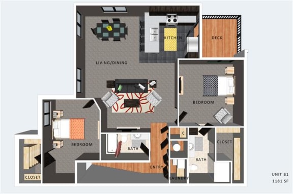Benson two bedroom two bathroom floor plan at Villas of Omaha at Butler Ridge