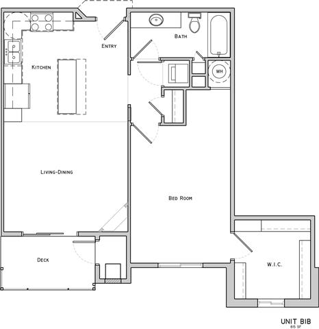 Fontanelle one bedroom one bathroom floor plan at Villas of Omaha at Butler Ridge