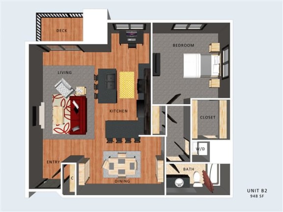 Norwick one bedroom one bathroom floor plan at Villas of Omaha at Butler Ridge