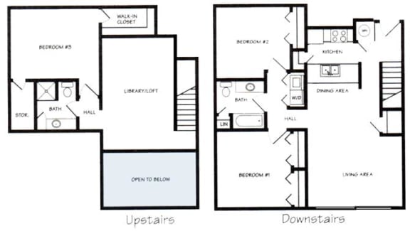Schuyler I three bedroom two bathroom floorplan at Pine Lake Heights Apartment