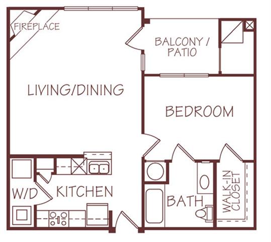 Lombardy one bedroom one bathroom floorplan at Ridge Pointe villas
