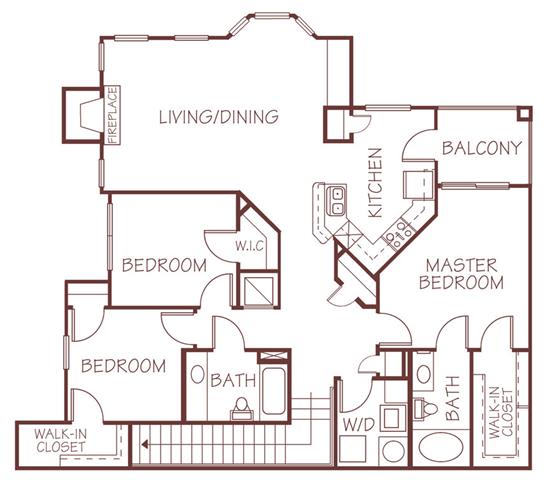 Milan three bedroom two bathroom floorplan at Ridge Pointe Villas