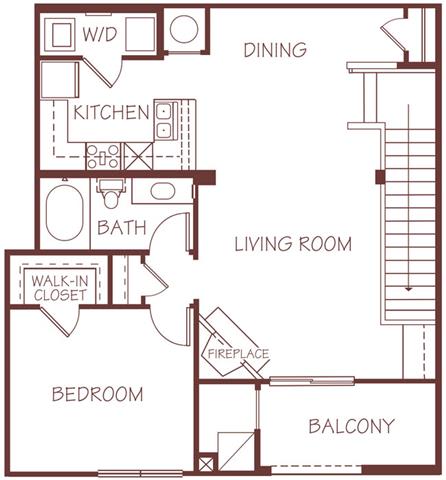 Piedmont one bedroom one bathroom floorplan at Ridge Pointe Villas