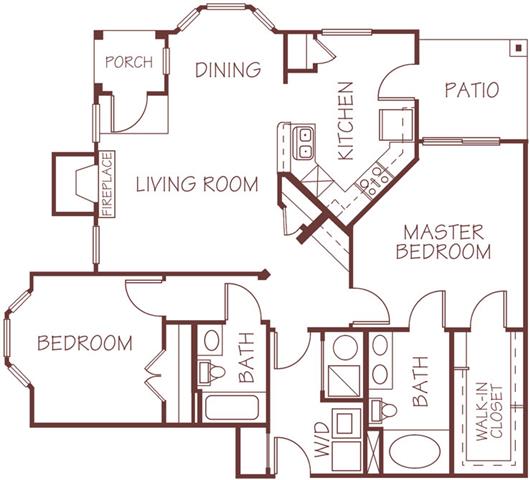 Venice two bedroom two bathroom floorplan at Ridge Pointe Villas