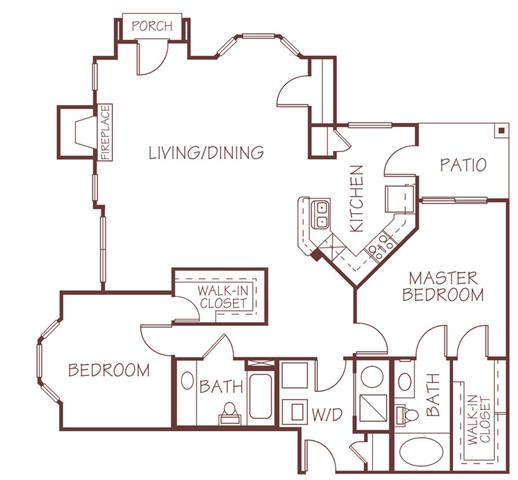 Verona two bedroom two bathroom floorplan at Ridge Pointe Villas