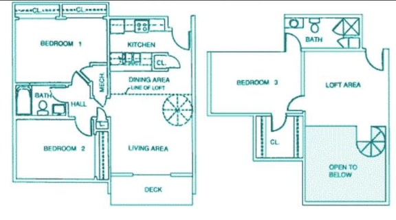 Montello three bedroom two bathroom floorplan at Packard House