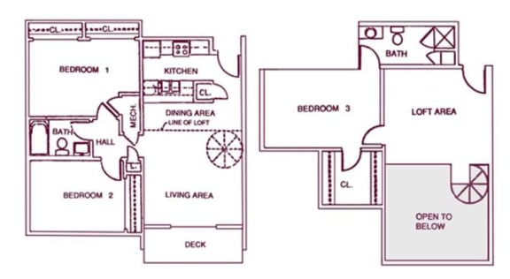 Montpelier three bedroom two bathroom apartments at Capitol View Apartments