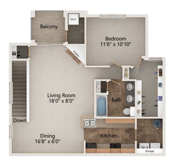 Meadowlark one bedroom one bathroom floorplan at Stone Creek Villas