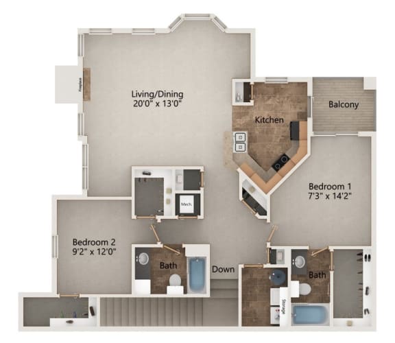 Swan two bedroom two bathroom floorplan at Stone Creek Villas