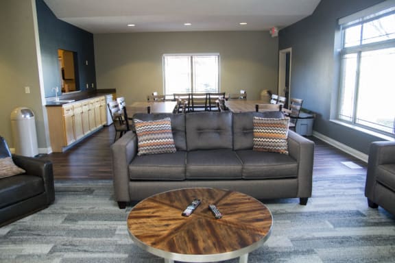Couch and coffee table in the clubhouse at Southwind Villas