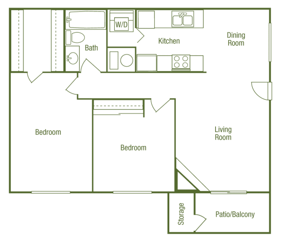 2 Bed 1 Bath Sq.Ft.: 850 Floorplan at The Glen at Briargate, Colorado Springs, CO, 80920
