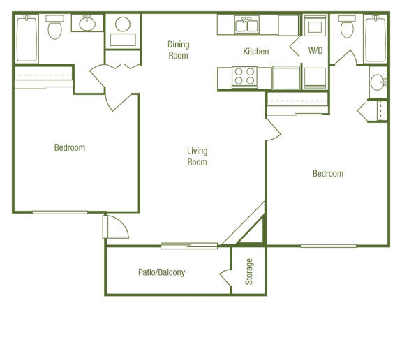 2 Bed 2 Bath Sq.Ft.: 900 Floor Plan at The Glen at Briargate, Colorado Springs, CO