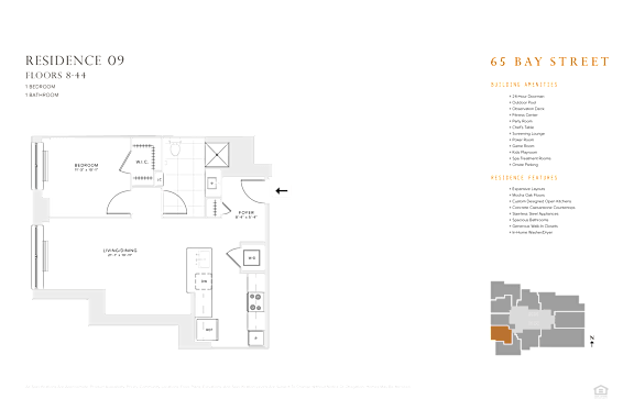 1 bedroom 1 bathroom floorplan F at 65 Bay Street, Jersey City, NJ, 07302