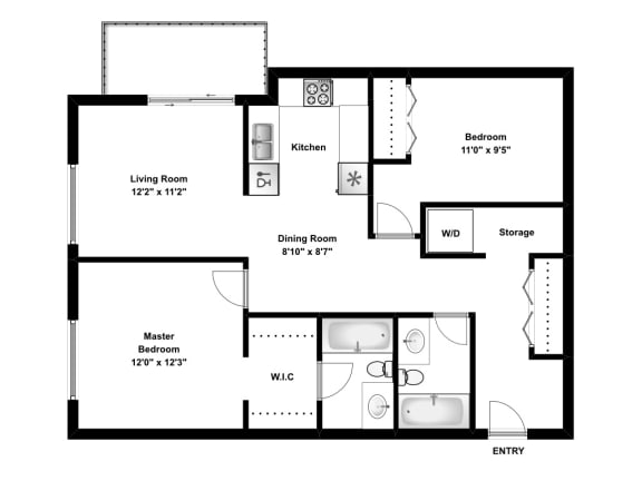 2 bed, 2 bath, upscale apartments with patio