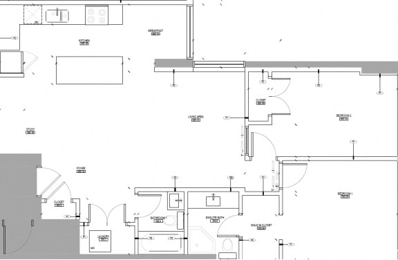 Two bedroom, two bathroom apartment layout at Brookbanks Apartments in Toronto, ON