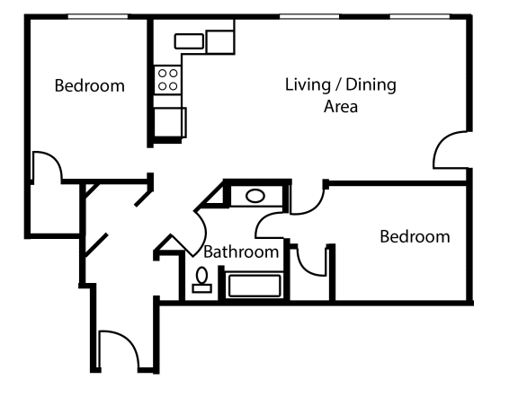 Two bedroom, one bathroom at Trio On Belmont in Kitchener, ON