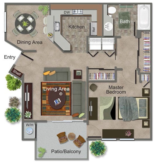Large 1 Bed, 1 Bath Floor Plan at Renaissance Apartment Homes, Santa Rosa, CA, 95404