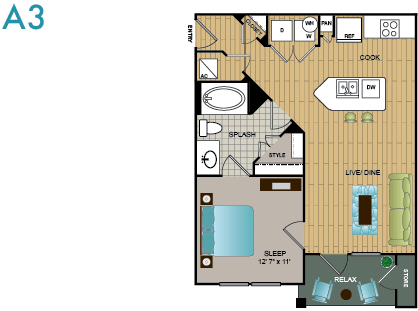 Floor Plan  1 Bed | 1 Bath | 632sqft | Lakewood Flats Apartments