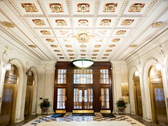 Stunning Lobby with Gold Finishing  at Residences at Leader, Cleveland, OH, 44114
