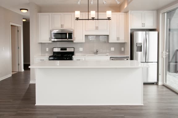 Kitchen with Upgraded Lightning at Residences at 1700, Minnetonka, Minnesota
