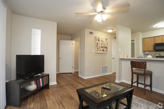 Wooden flooring in living area, at Cambridge Court Apartments, Texas, 75965