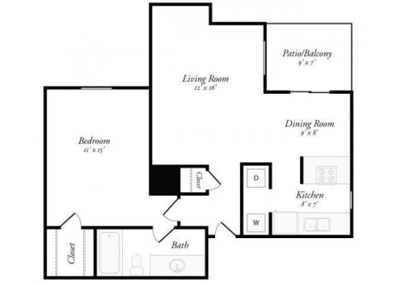 1 Bed 1 Bath - A2 Floorplan at Summit Ridge Apartments, Temple, TX