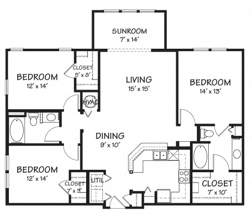 Three A with Sunroom Floor Plan| 1,435 sq.ft. | The Reserve on Cave Creek