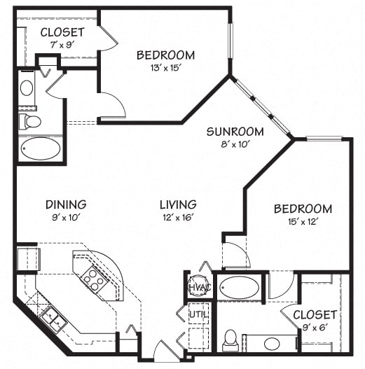 Two C with Sunroom Floor Plan| 1,299 sq.ft. | The Reserve on Cave Creek