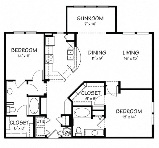 Two D with Sunroom Floor Plan| 1,304 sq.ft. | The Reserve on Cave Creek