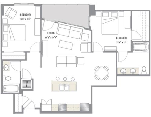B3 Floor Plan at 2020 Lawrence, DENVER, Colorado