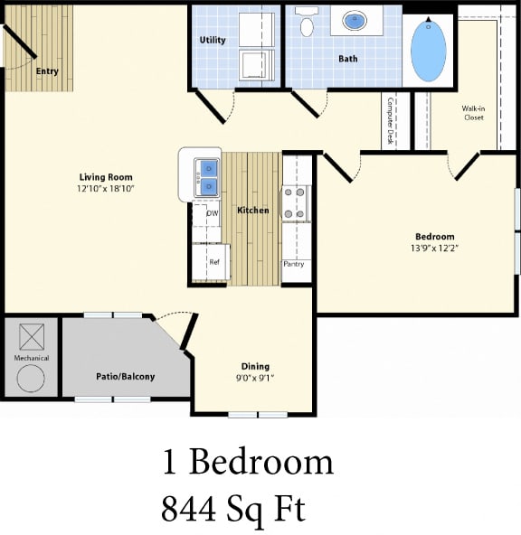 One Bedroom Apartment Larger Floorplan The Commons at Boston Road