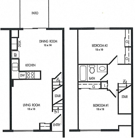 Two Bed Room Floor Plan at Arbor Pointe Townhomes, Michigan, 49037-2040