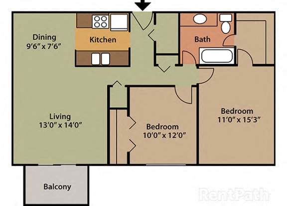 2 Bed 1 Bath East Phase at Candlewyck Apartments, Kalamazoo, MI, 49001