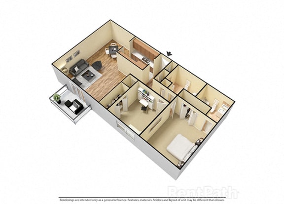 2 Bed 2 Bath West Phase Floor Plan at Candlewyck Apartments, Michigan