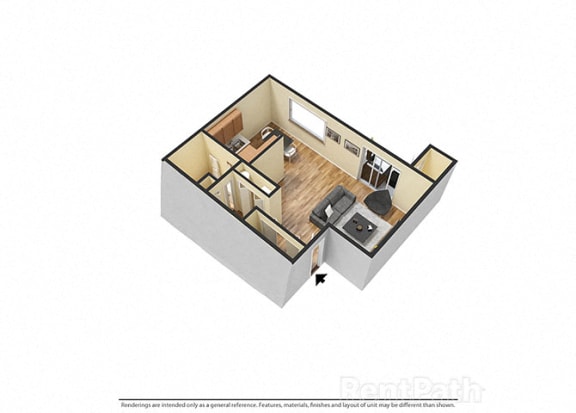Large Studio 3d Floor Plan at Hamilton Square Apartments, Westfield, IN, 46074