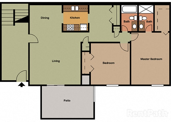 2 Bedroom 2 Bathroom Floor Plan at The Lodge Apartments, Indianapolis, Indiana