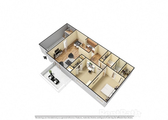 2 Bedroom 2 Bathroom 3D Floor Plan at The Lodge Apartments, Indianapolis, 46205