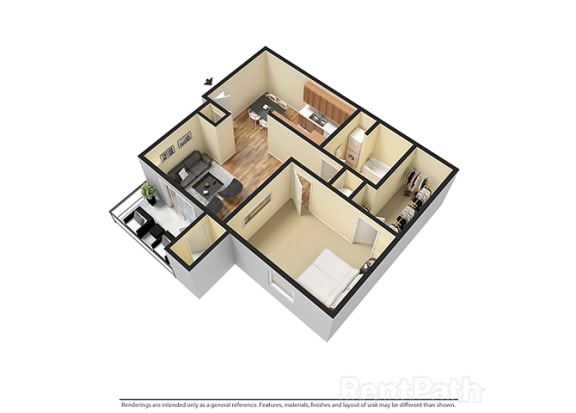 One Bedroom 3D View Floor Plan at Walnut Creek Apartments, Indiana