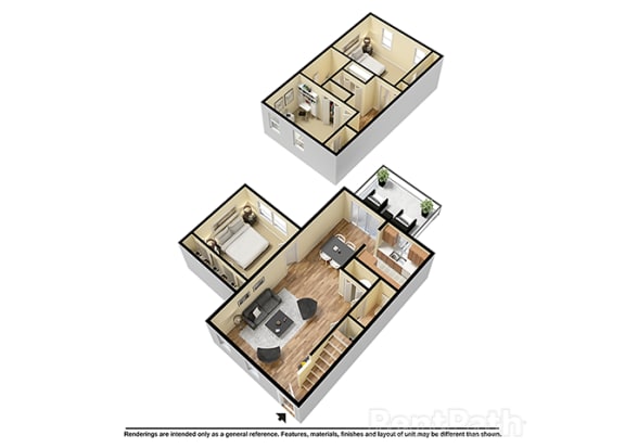 Floor Plan  Three Bedroom Town 3D Floor Plan at Walnut Creek Apartments, Kokomo, IN