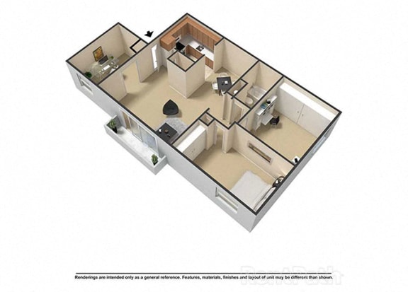 Floor Plan  3 Bedroom 1 Bath 3D Floor Plan at Waterstone Place Apartments, Indiana, 46229