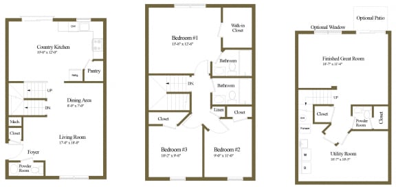 3 bedroom end floor plan at Carlson Woods Townhomes, Baltimore, Maryland