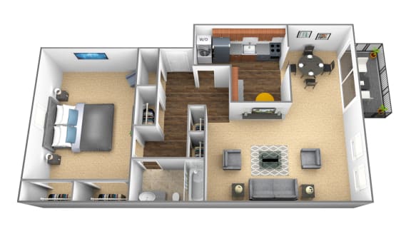 1 bedroom 1 bathroom floor plan  at Charlesgate Apartments, Towson