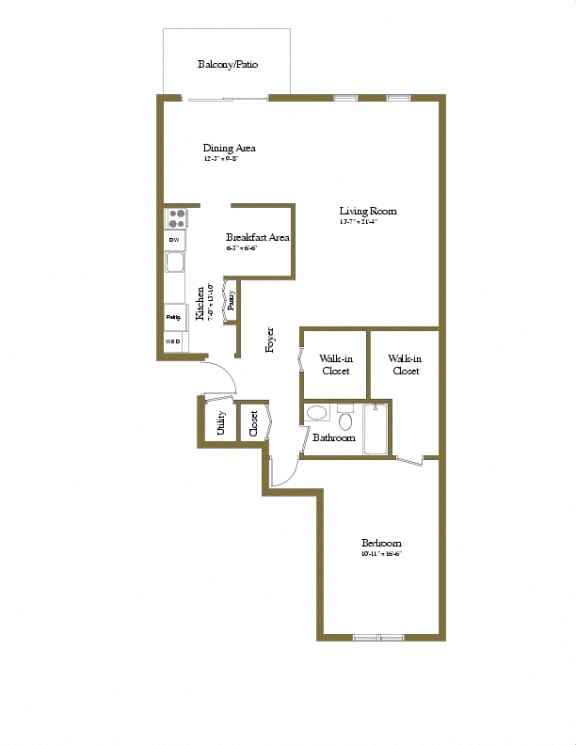 Charlesgate Apartments 1 Bedroom 1 Bathroom Floorplan  at Charlesgate Apartments, Towson