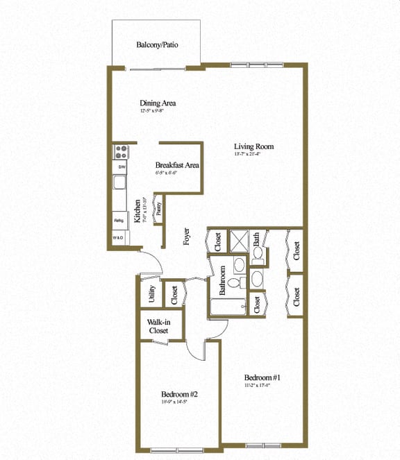 Charlesgate Apartments 2 Bedroom 2 Bathroom Floorplans  at Charlesgate Apartments, Maryland, 21204